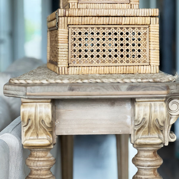 55 Inch Hand Carved Wood Console Table with Drawers