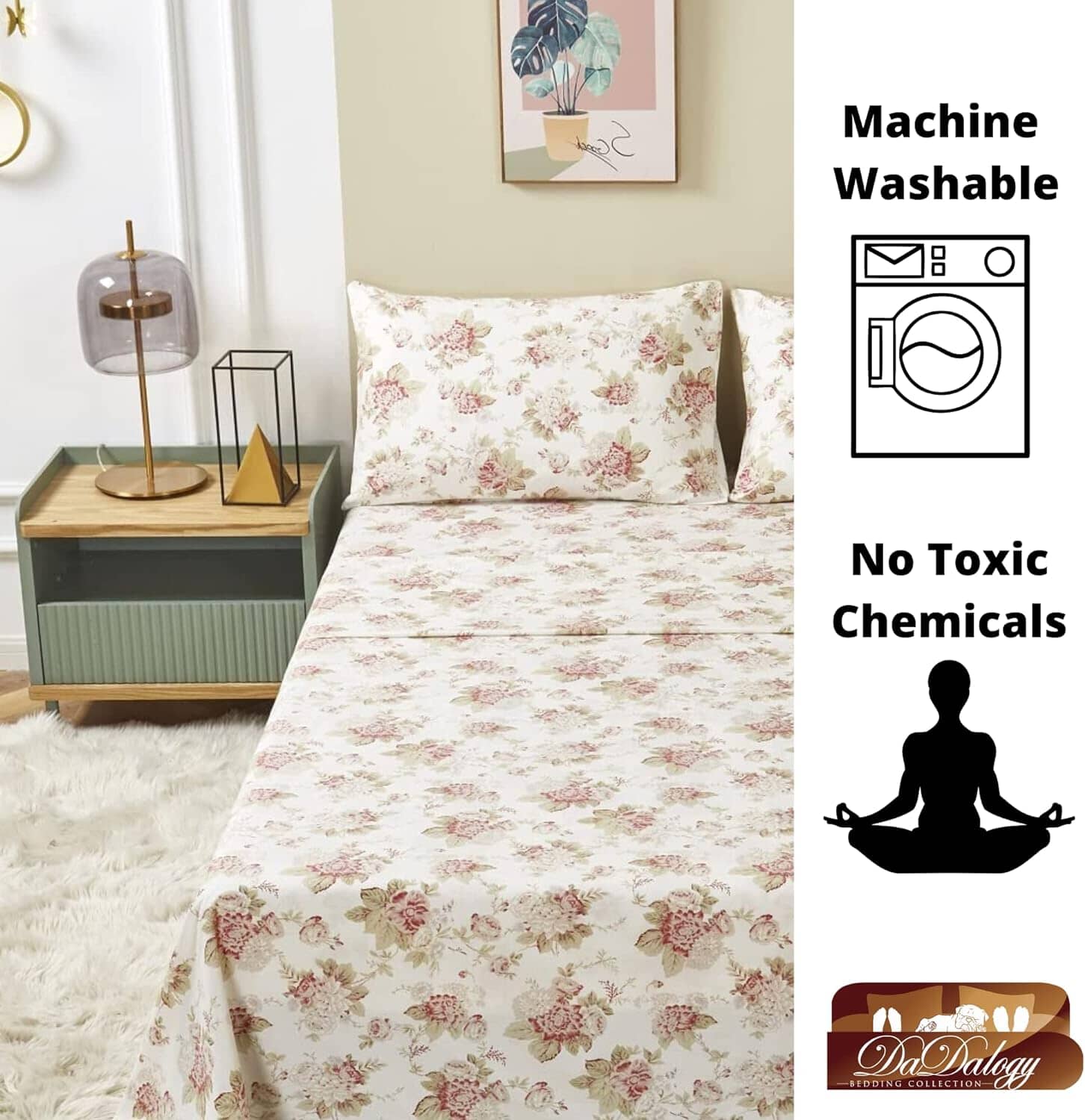 Hint of Mint Dainty Cottage Floral Roses Cotton Flat Sheet Only w/ Pillow Case