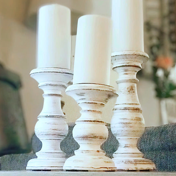 Large Wooden Vintage Candle Holders, Set of 3
