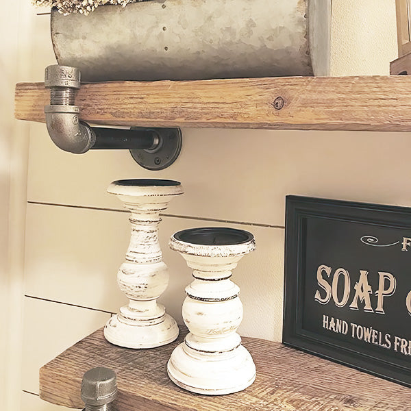 Large Wooden Vintage Candle Holders, Set of 3