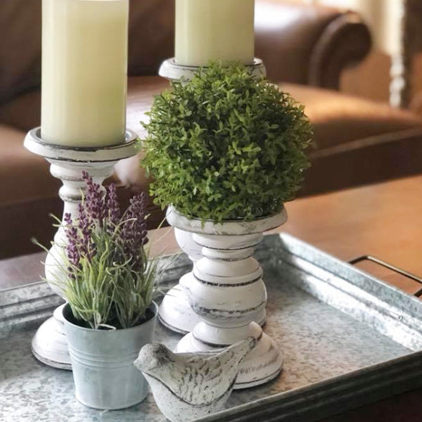 Large Wooden Vintage Candle Holders, Set of 3