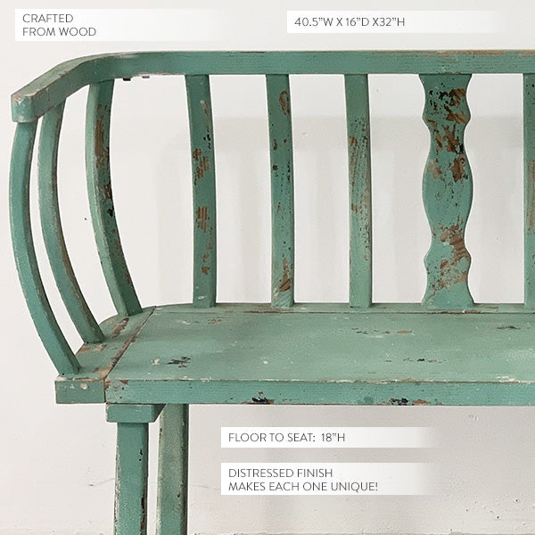 Aged Painted Wooden Bench