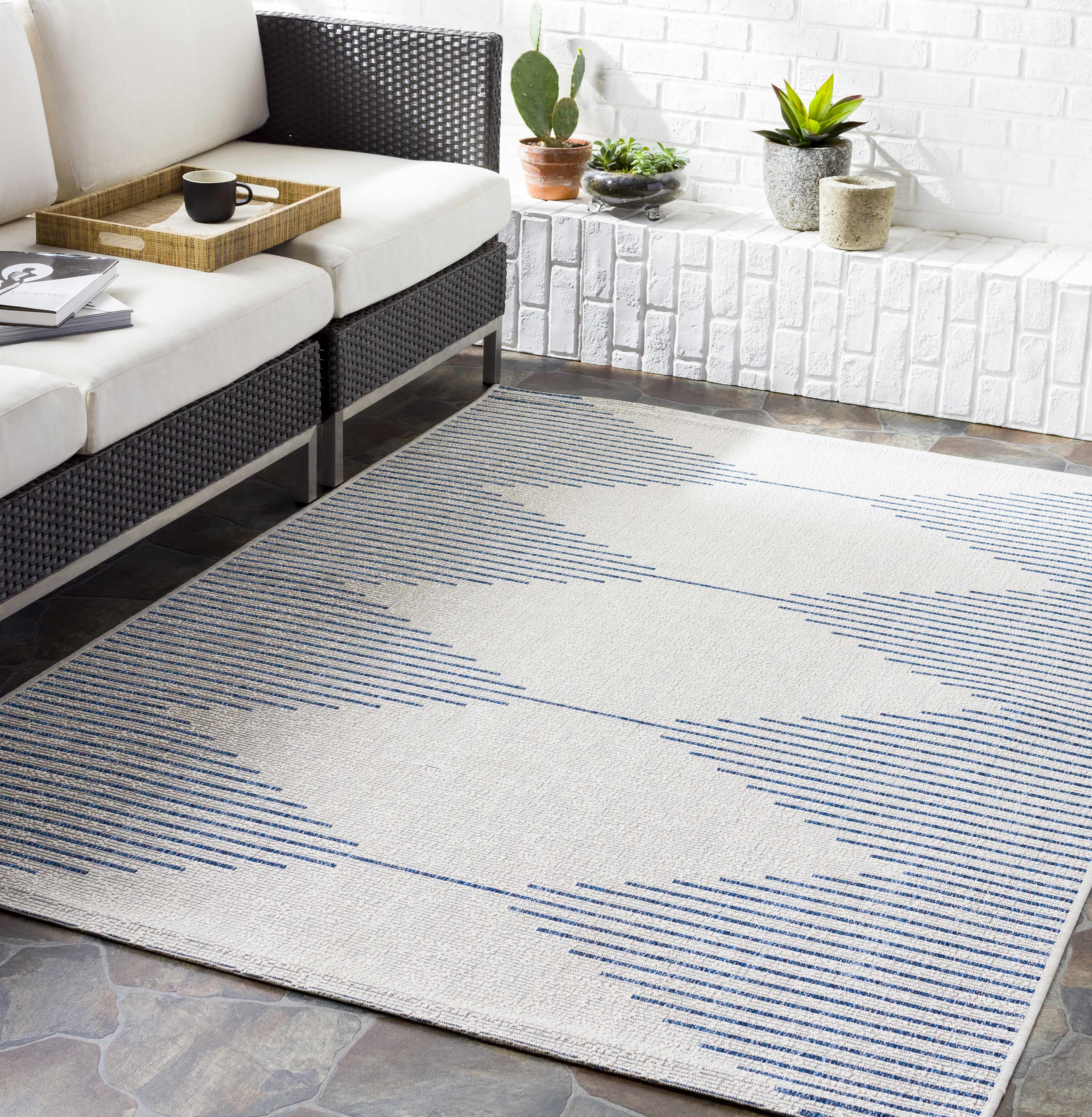 Blue and Cream Outdoor Rug