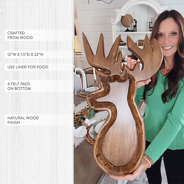 22 Inch Reindeer Wooden Dough Bowl