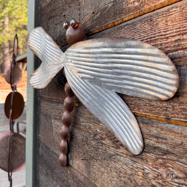 Large Shimmering Metal Dragonfly Wall Accents, Set of 2