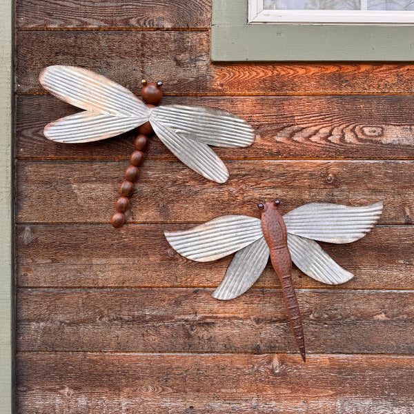 Large Shimmering Metal Dragonfly Wall Accents, Set of 2