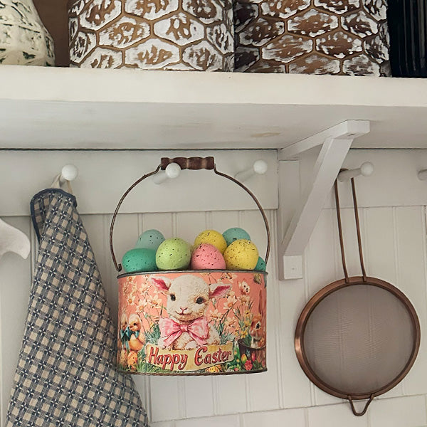 Vintage-Inspired Happy Easter Metal Buckets, Set of 2