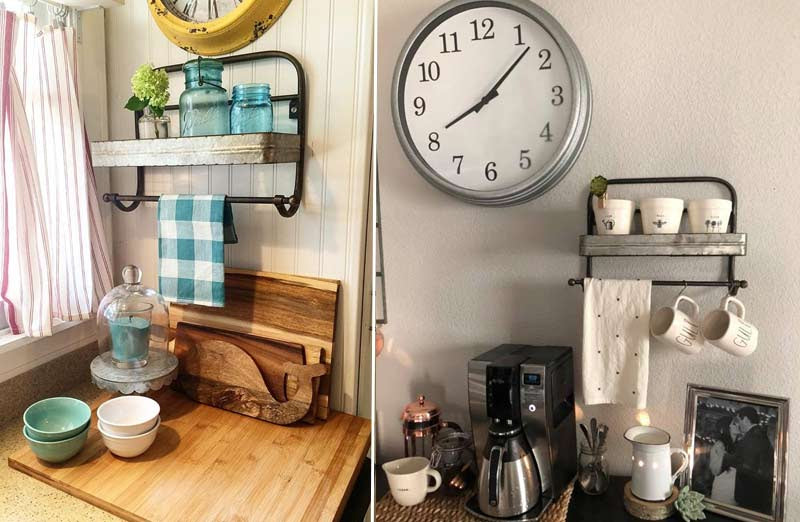 Galvanized Metal Shelf with Towel Bar