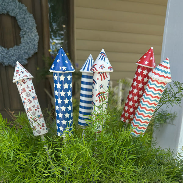 Patriotic Fireworks Yard Stakes, Set of 6