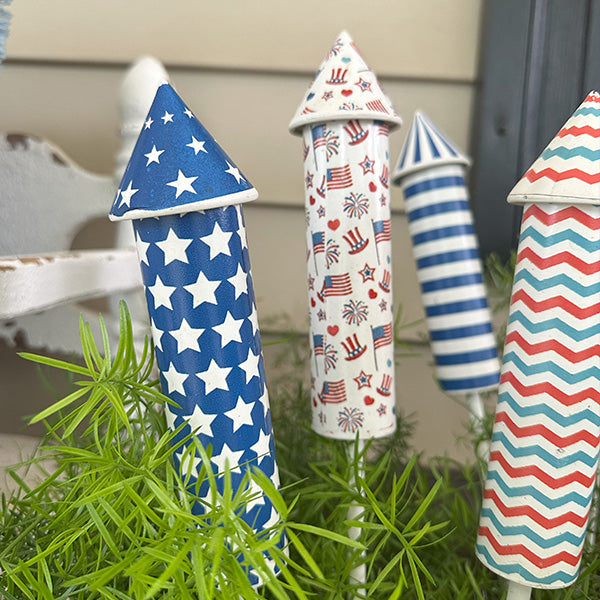 Patriotic Fireworks Yard Stakes, Set of 6