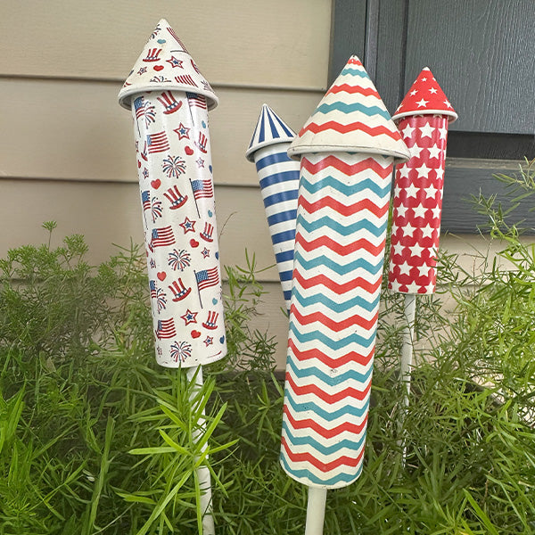 Patriotic Fireworks Yard Stakes, Set of 6