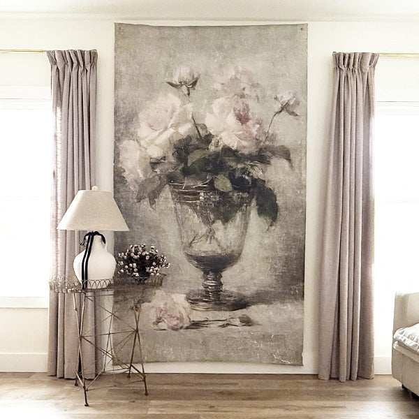 Oversized Light Pink Roses in Vases Paper Wall Tapestry