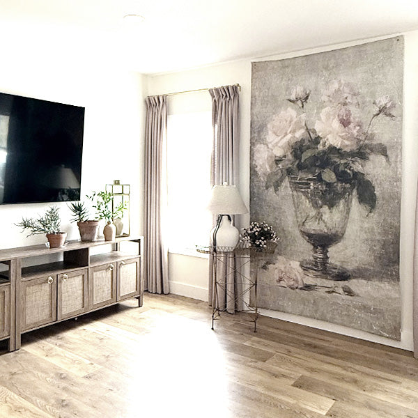 Oversized Light Pink Roses in Vases Paper Wall Tapestry