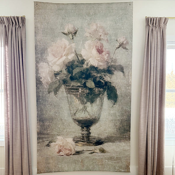 Oversized Light Pink Roses in Vases Paper Wall Tapestry