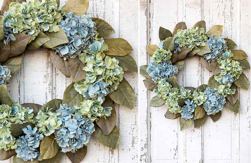 24" Hydrangea and Magnolia Leaf Wreath