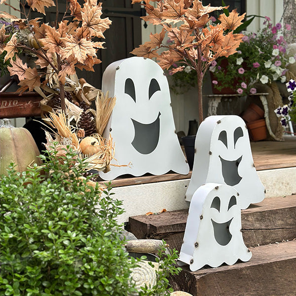 Metal Friendly Ghost Lanterns, Set of 3