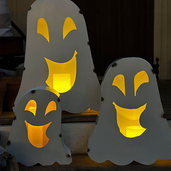Metal Friendly Ghost Lanterns, Set of 3