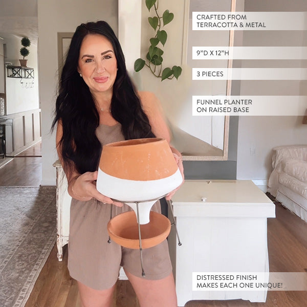 Natural Terracotta Funnel Planter with Metal Plant Stand