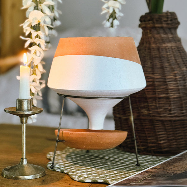 Natural Terracotta Funnel Planter with Metal Plant Stand