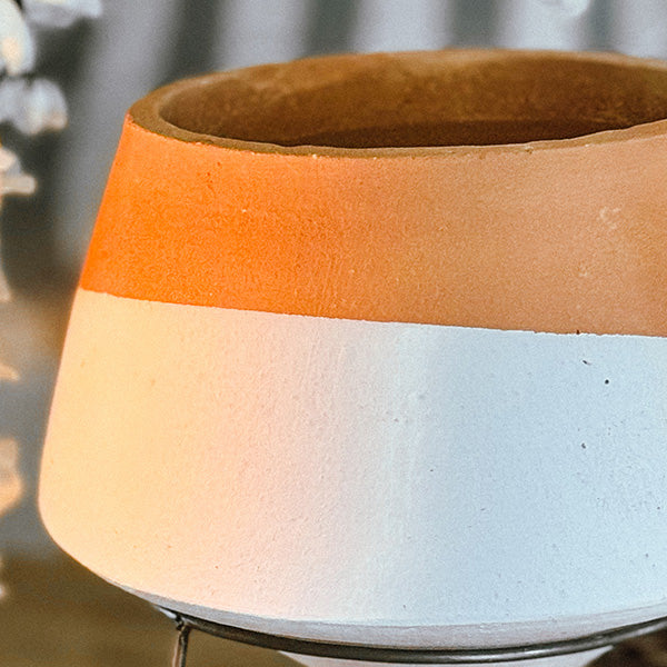 Natural Terracotta Funnel Planter with Metal Plant Stand