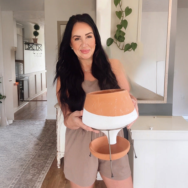 Natural Terracotta Funnel Planter with Metal Plant Stand