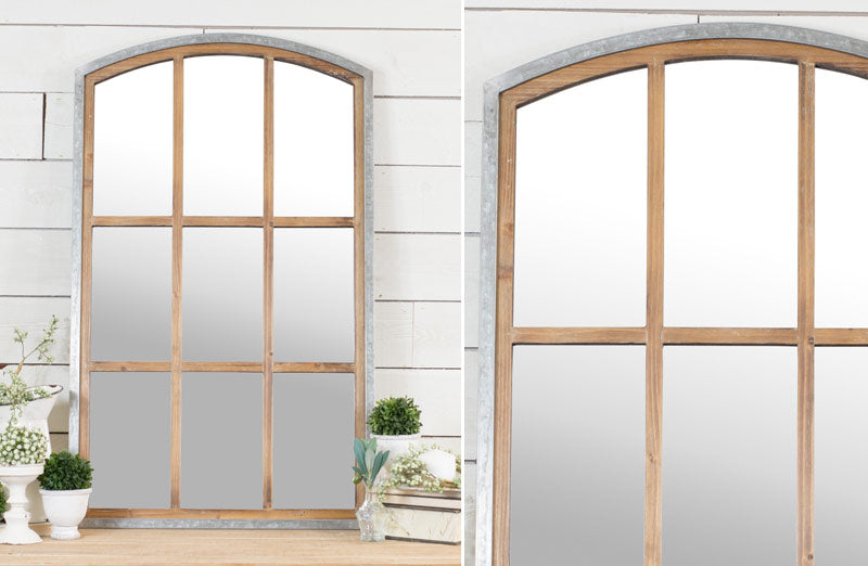 Galvanized Metal and Wooden Arched Mirror