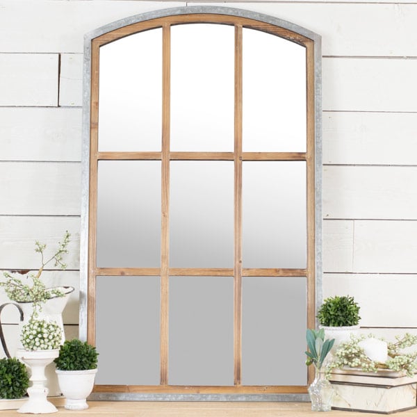 Galvanized Metal and Wooden Arched Mirror