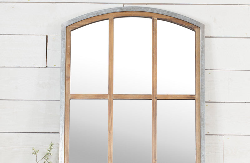 Galvanized Metal and Wooden Arched Mirror