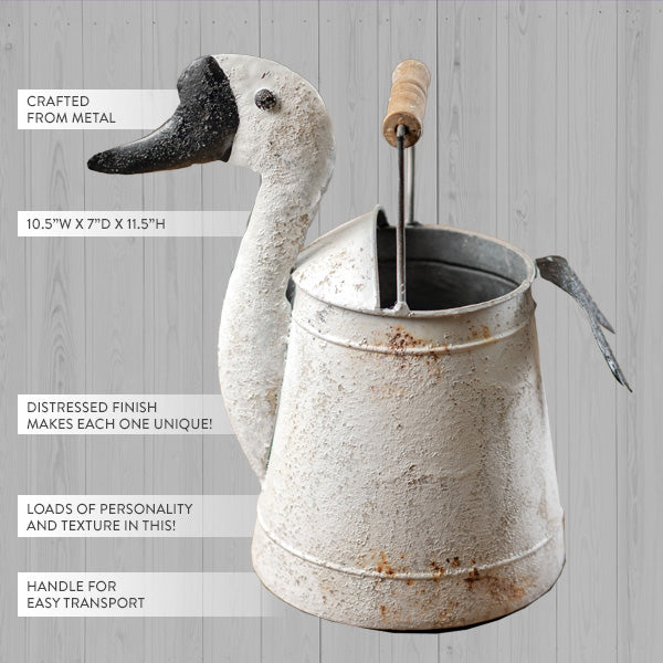 Distressed Goose Metal Bucket with Wood Handle