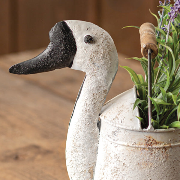 Distressed Goose Metal Bucket with Wood Handle