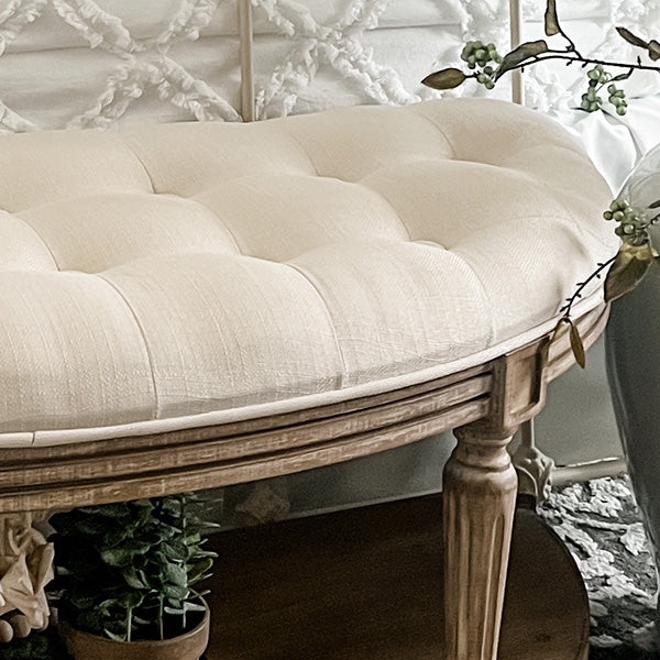 Vintage Hand-Tufted Semi-Circular Bench with Shelf