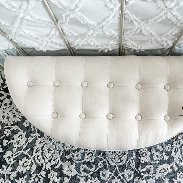 Vintage Hand-Tufted Semi-Circular Bench with Shelf