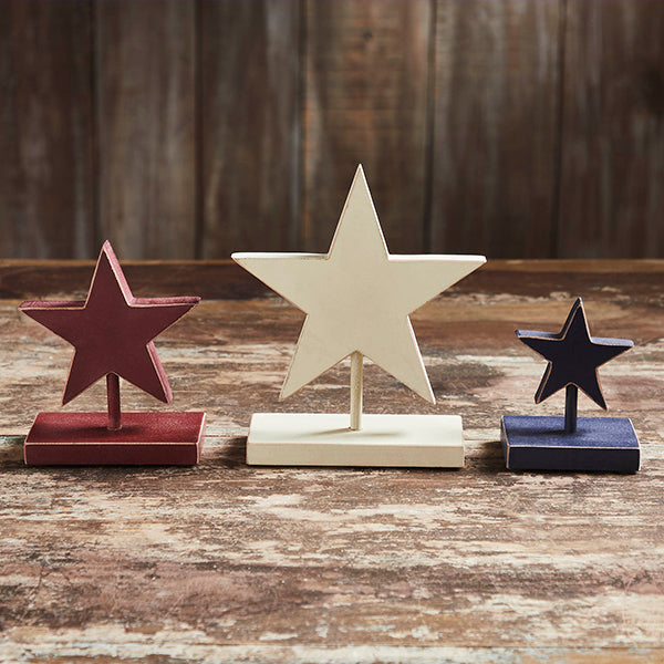 Hanging Vintage Wooden Stars with Removable Stands, Set of 3