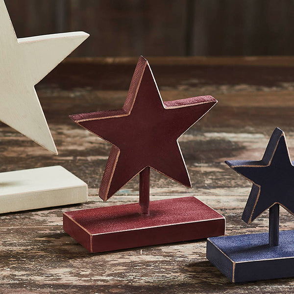 Hanging Vintage Wooden Stars with Removable Stands, Set of 3