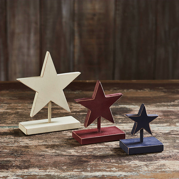Hanging Vintage Wooden Stars with Removable Stands, Set of 3