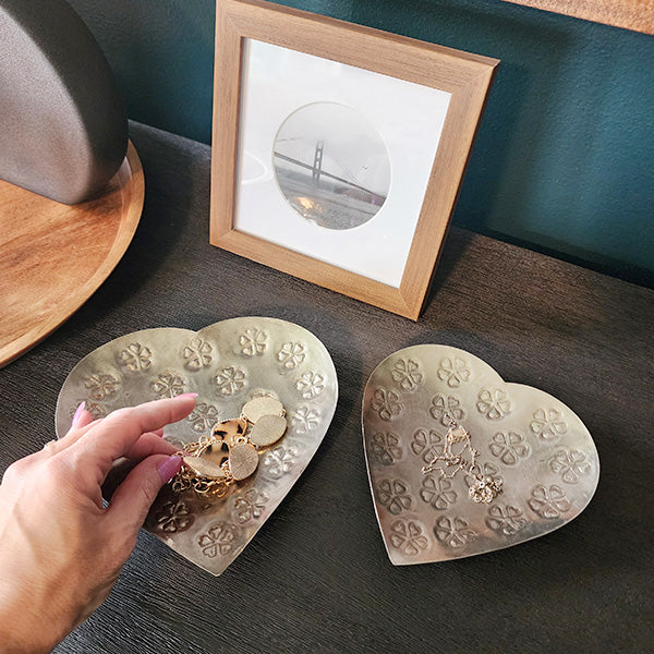Embossed Metal Heart Bowls, Set of Two