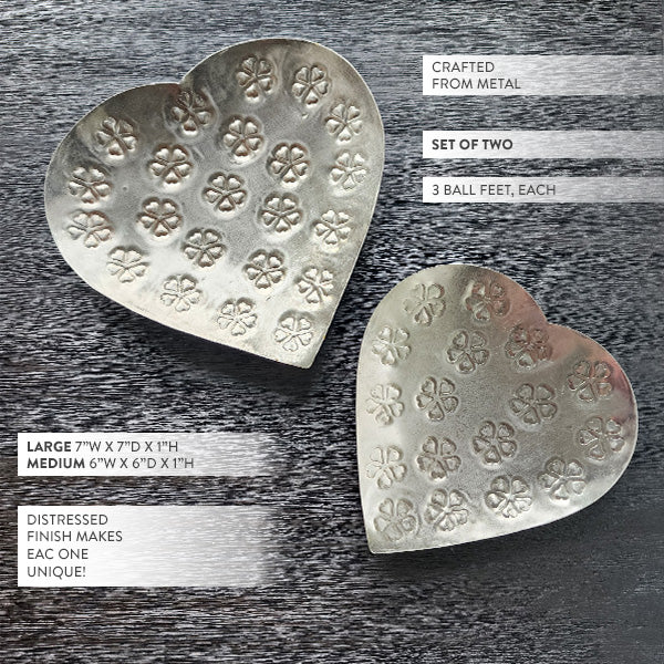 Embossed Metal Heart Bowls, Set of Two
