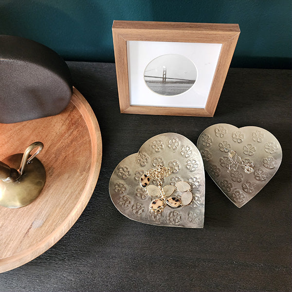 Embossed Metal Heart Bowls, Set of Two