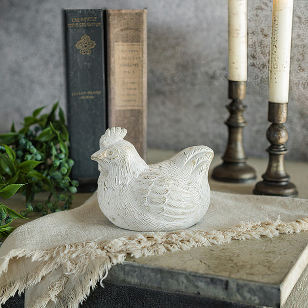 Weathered White Farmhouse Hens, Set of Two