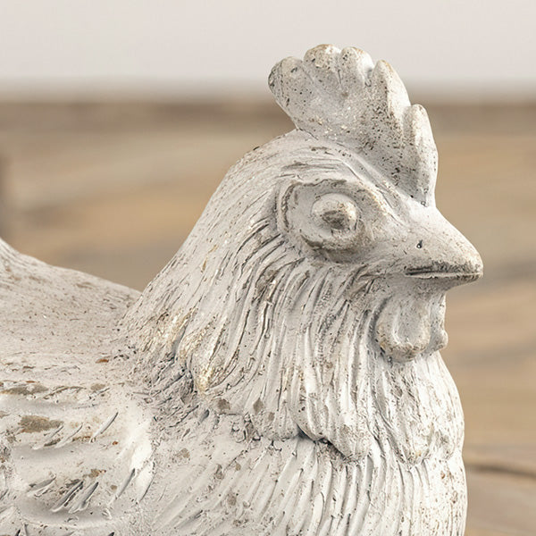 Weathered White Farmhouse Hens, Set of Two