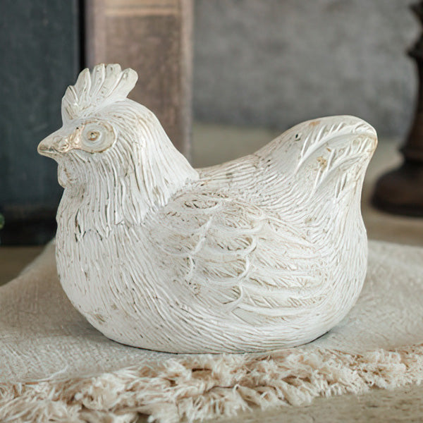 Weathered White Farmhouse Hens, Set of Two