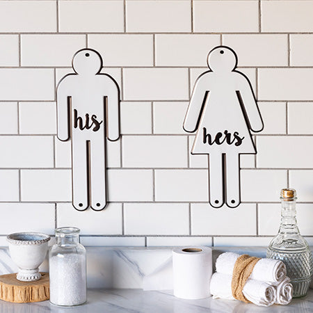 His and Hers Metal Bathroom Signs