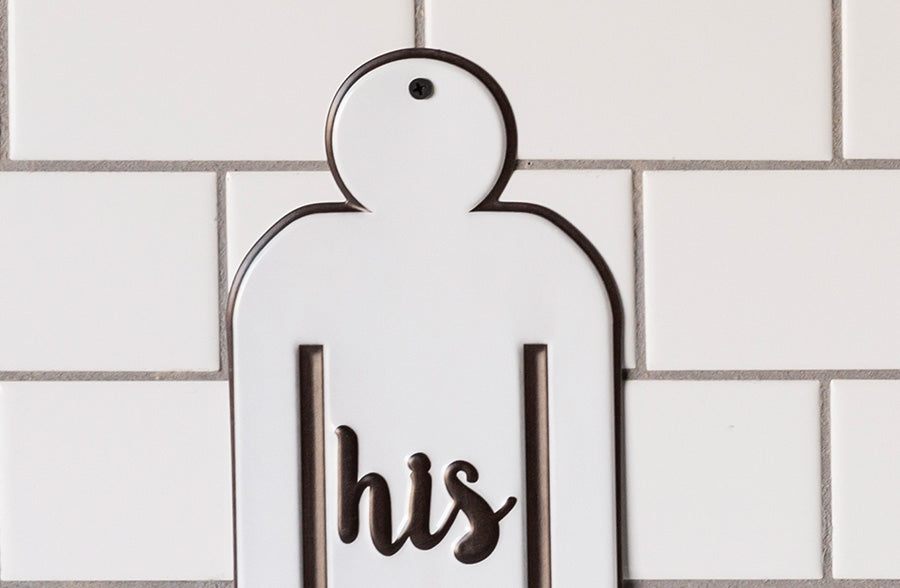 His and Hers Metal Bathroom Signs
