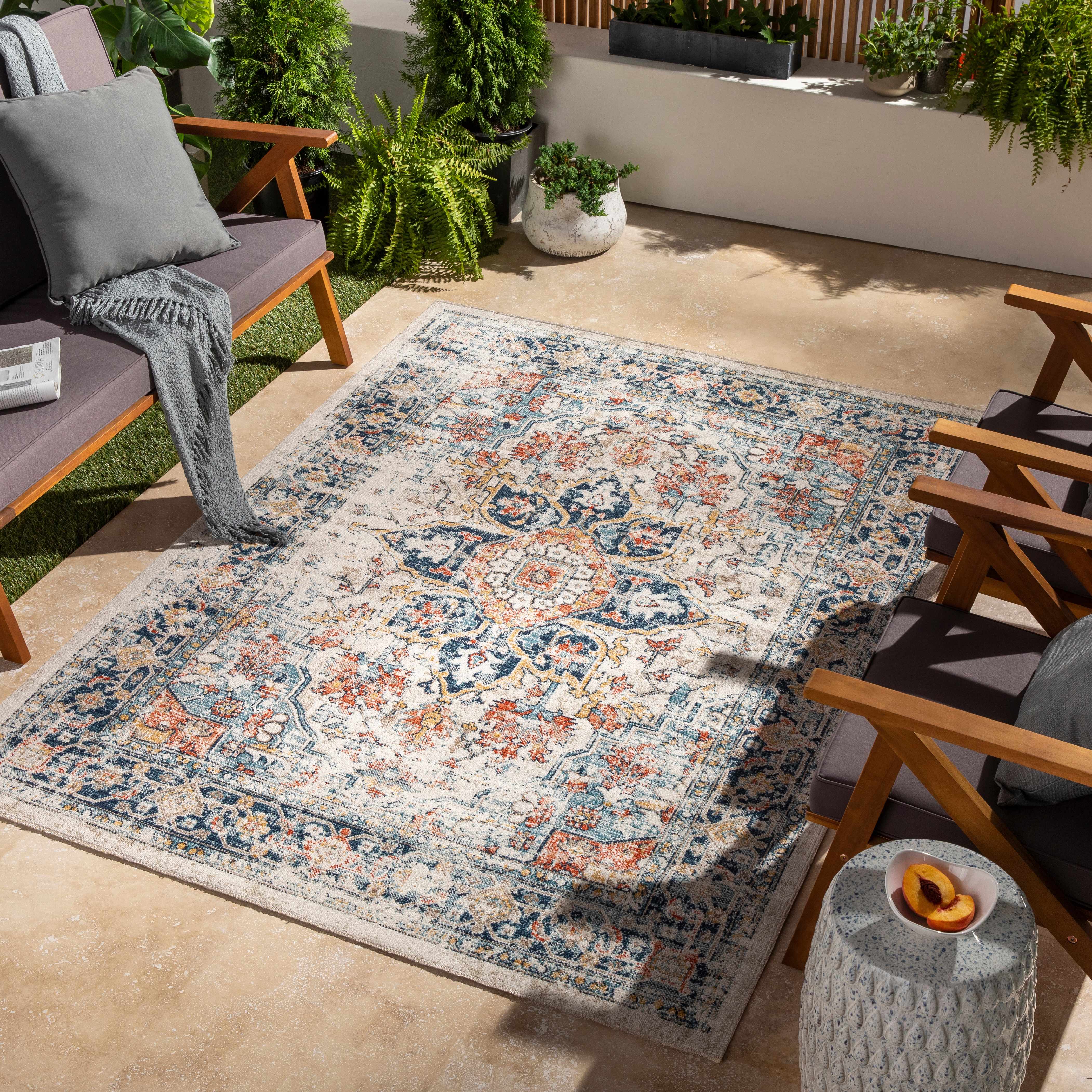 Ornate Distressed Outdoor Rug