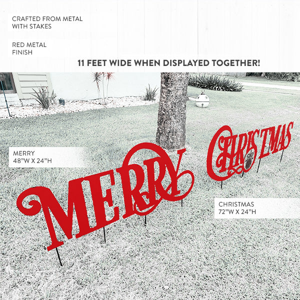 11 FEET WIDE! Merry Christmas Yard Stakes