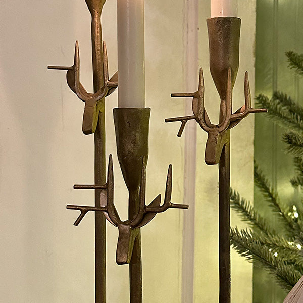Antique Inspired Iron Deer Candle Holders, Set of Three