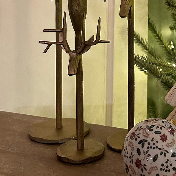Antique Inspired Iron Deer Candle Holders, Set of Three