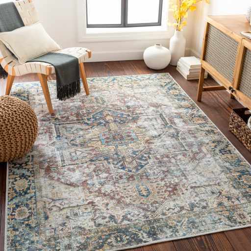 Blue/Gray Distressed Washable Area Rug
