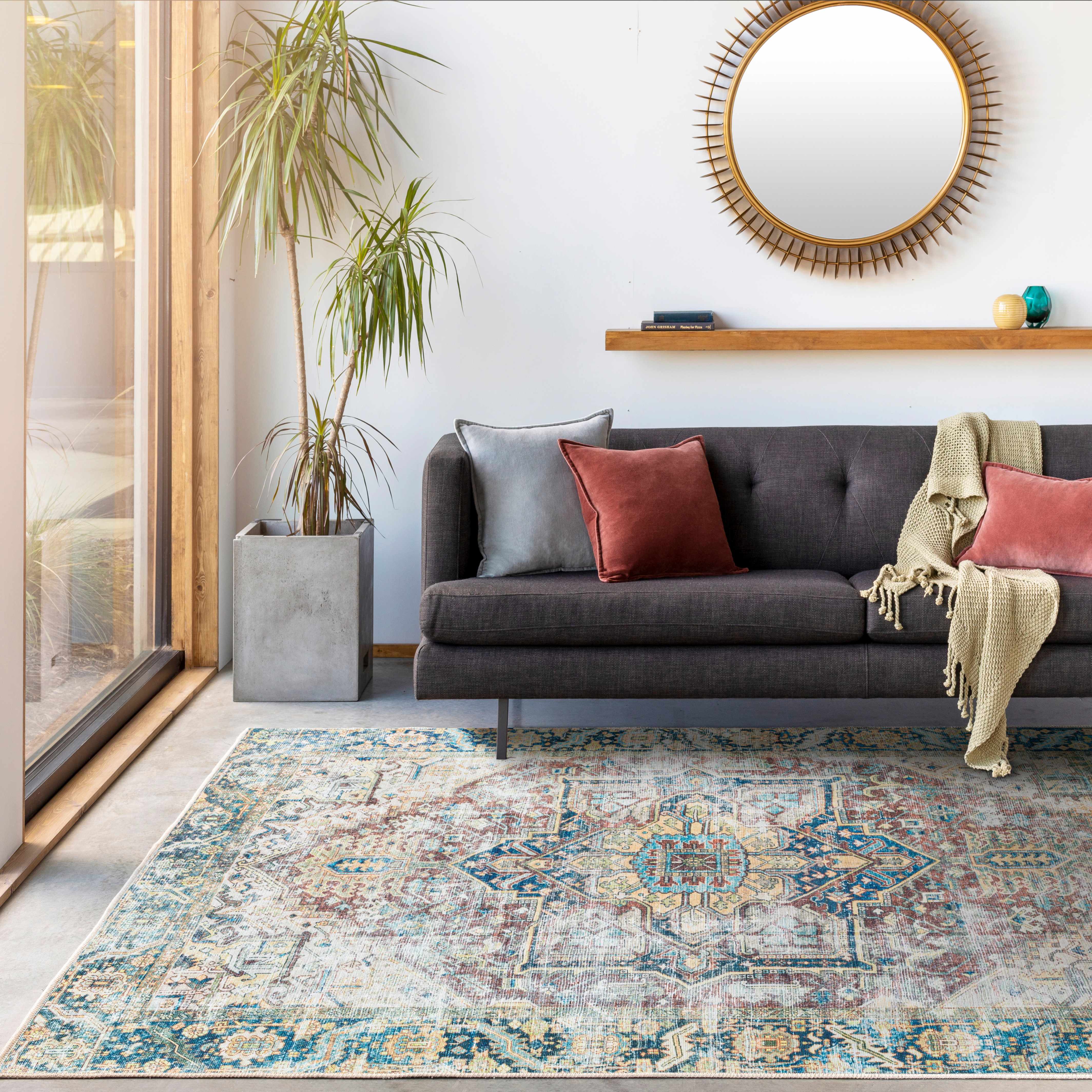 Blue/Gray Distressed Washable Area Rug