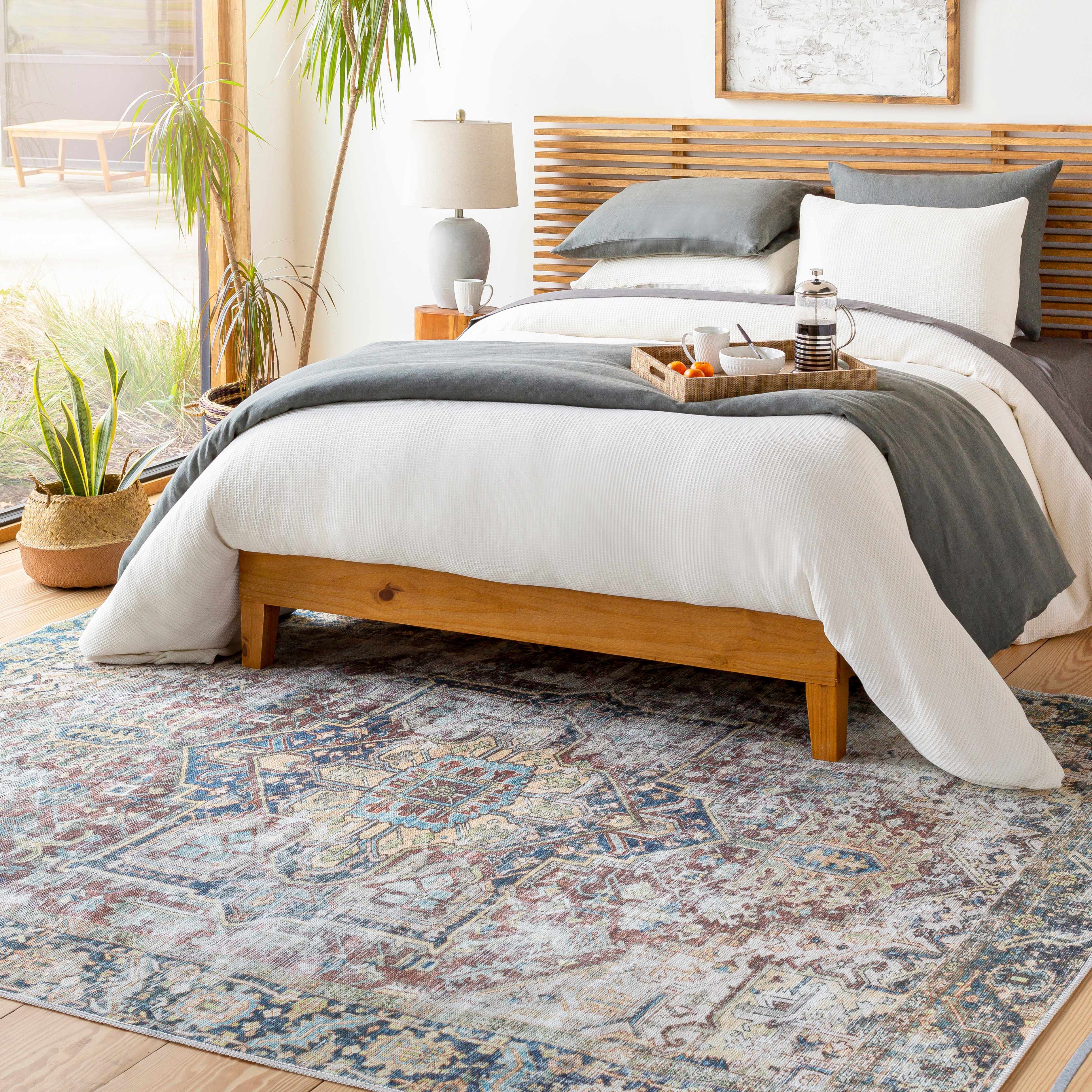 Blue/Gray Distressed Washable Area Rug